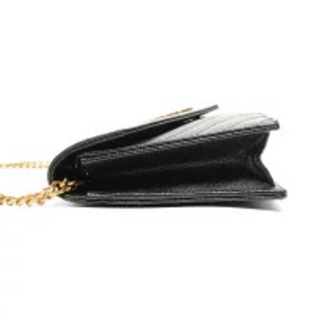 Yves Saint Laurent Cassandra Leather V Stitch Chain Wallet Shoulder Bag Black - Picture 4 of 13